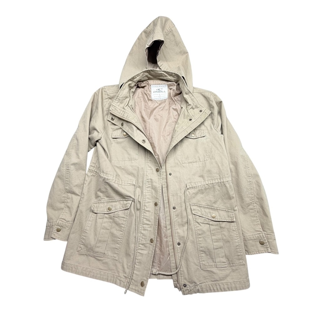 O'Neill Women's Khaki Tan Cotton Canvas Utility Field Jacket Lace Up Back Large
